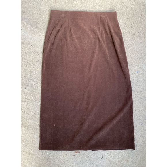 Harve Benard Faux-Suede Brown Slit Pleated Maxi Skirt, Size 16 - Picture 1 of 10